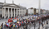 Over a hundred thousand people protest on the streets of Dublin, Ireland Feb. 25, 2009, over the economic crisis hitting the country