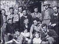 Black and white photograph of the peace community