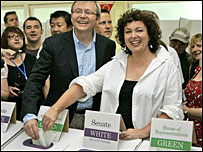 Kevin Rudd ve eşi oy kullanıyorlar