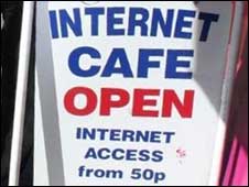 An internet cafe sign