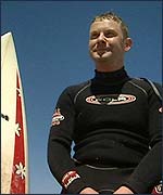 Surfer Mark Southgate in his wetsuit