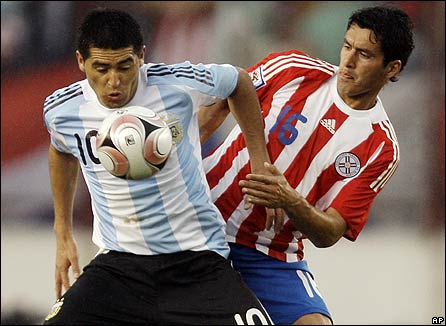 Riquelme was tighly marked against Paraguay