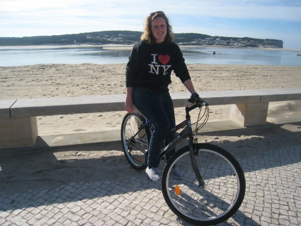 Riding a bike along the beachfront in Portugal