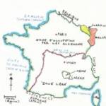Sketch map of France during WW2 showing the location of Mende, Lozere and the Demarcation Zone (Sketch by the author)