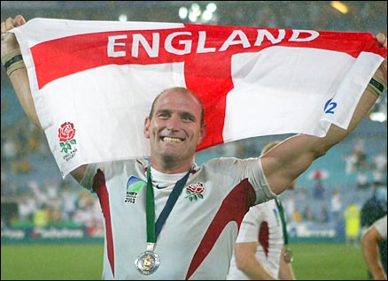 Lawrence Dallaglio celebrates winning the 2003 Rugby World Cup