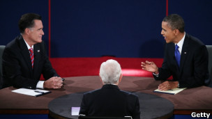 Obama e Romney durante o debate