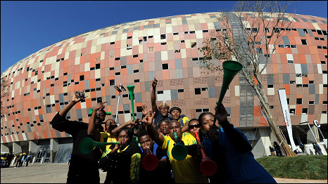 Fans outside Soccer City, Soweto, South Africa