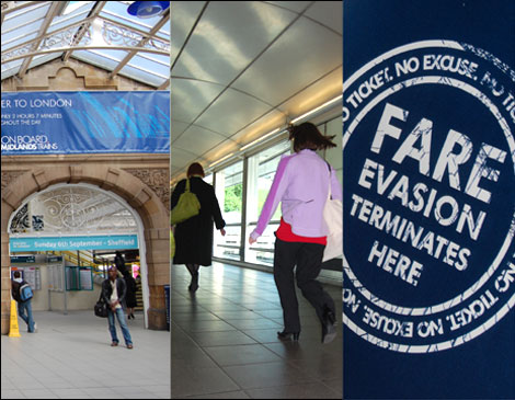 Montage showing a contested walkway route through Sheffield Station