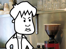 An angry looking Tim in the cafe