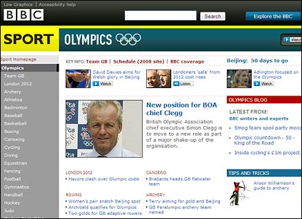 BBC Sport's Olympics homepage