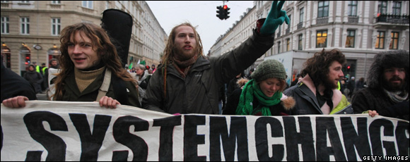 Environmental activists hold a protest in Copenhagen