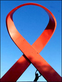Aids ribbon in Durban, South Africa 2000, (AP Photo)