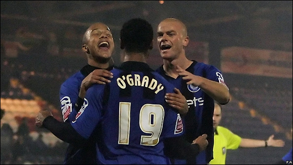 Rochdale's Chris O'Grady celebrates scoring with team-mates
