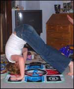 Action at a dance mat party 