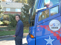 Jon Kelly with the BBC Talking America bus