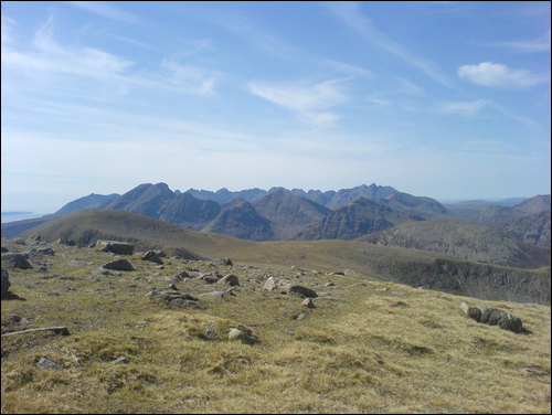 Blaven and the Cuillin from the summit of Beinn na Caillich. We all agreed that it was actually worth the slog!