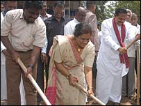Former president opening a construction project. 