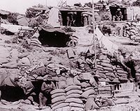 Allied dugouts cling precariously to the Gallipoli hillsides