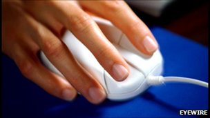 hand clicking on computer mouse