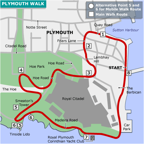 Route for Plymouth walk 