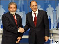 Luiz Inácio Lula da Silva e Geraldo Alckmin em debate na TV Record