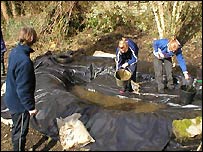 Bankside Wildlife Garden pond being built