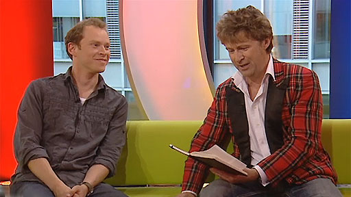 Guest Robert Webb with former Poetry Slam champion Elvis McGonagall
