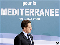 French President Nicolas Sarkozy at opening of Mediterranean Summit at Grand Palais in Paris, 13 July 08