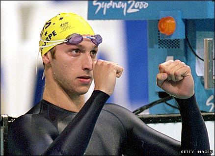 Australian swimmer Ian Thorpe, who won three gold and two silver medals at the 2000 Olympics in Sydney