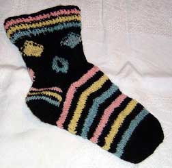 Black Sock with Pink, yellow & Blue Pastel Stripes
