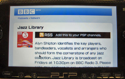 Screenshot of BBC Podcasts on the Sony PSP