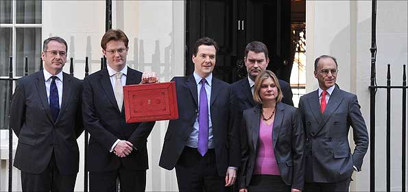 George Osborne and the Treasury team on Budget day 2011 