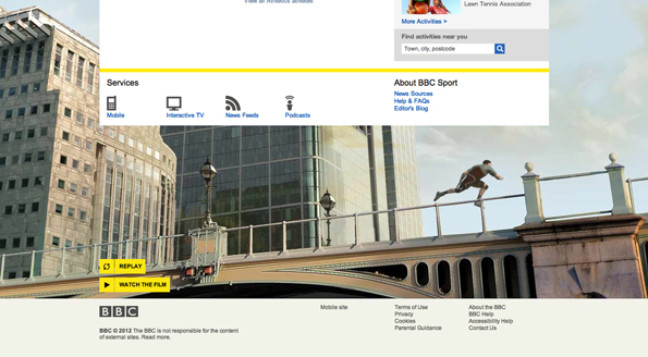 Sportsman climbing onto a bridge at the bottom of a page - in animated colour