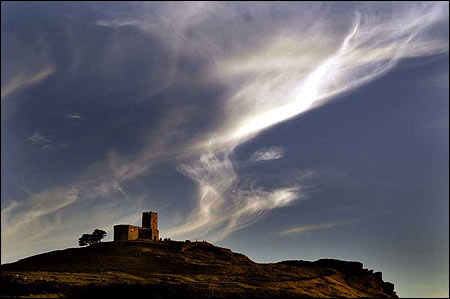 Patterned sky over Brentor 