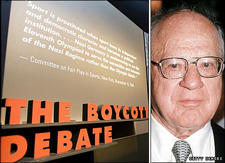 Part of an exhibition looking at the 1936 Berlin Olympics (left) and former International Olympic Committee president Avery Brundage