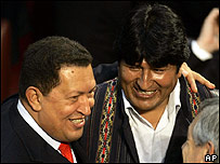 Os presidentes Hugo Chávez (Venezuela) e Evo Morales (Bolívia)