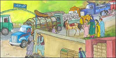 اطفال و خاله گادیران از گمرک تورخم دیدن می کنند.