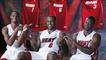 LeBron James bromea junto a sus nuevos compañeros en loa Heat, Chris Bosh y Dwyane Wade 