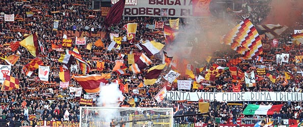 AS Roma fans at the Stadio Olimpico