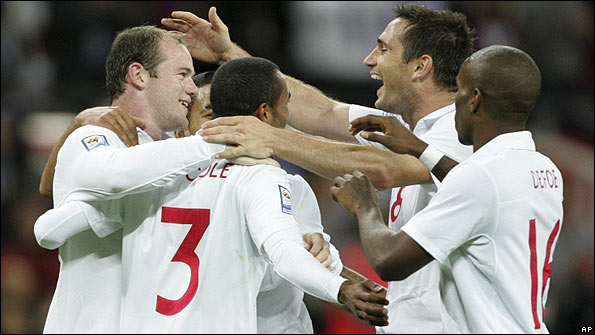 England players celebrate after scoring against Croatia