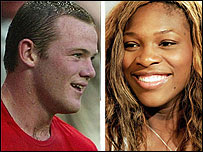 Wayne Rooney, astro da seleção inglesa de futebol, e Serena Williams