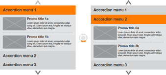 TV accordian menus, with two different elements expanded, and a remote control indicator in the middle