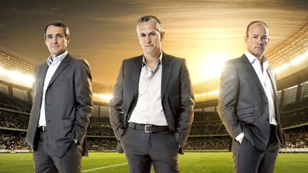 (L-R) Alan Hansen, Gary Linekar and Alan Shearer head the presenting team for the 2010 Fifa World Cup