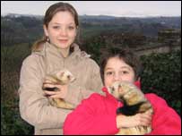 Holly and a friend with some ferrets