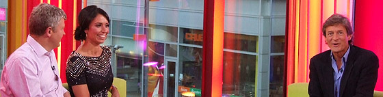 Adrian and Christine in the studio with Nigel Havers