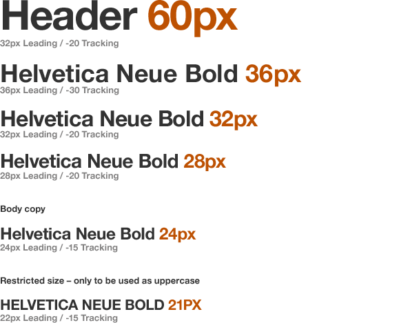 66px, 60px, 36px, 32px, 28px headers; 24px copy; all Helvetica bold