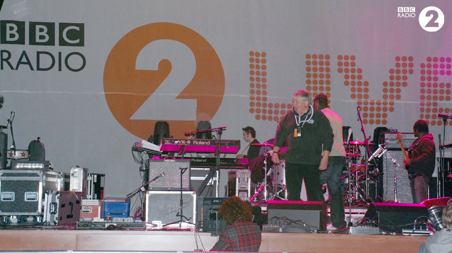 Setting up the stage ahead of the gig