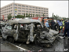 the scene of one of the blasts that rocked Abuja on Nigeria's 50th independence day