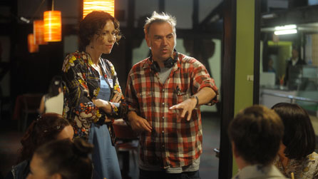 Minnie Driver and Marc Evans on the set of Hunky Dory. Photo: Warren Orchard