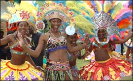 Carnival dancers at the BBC party 
